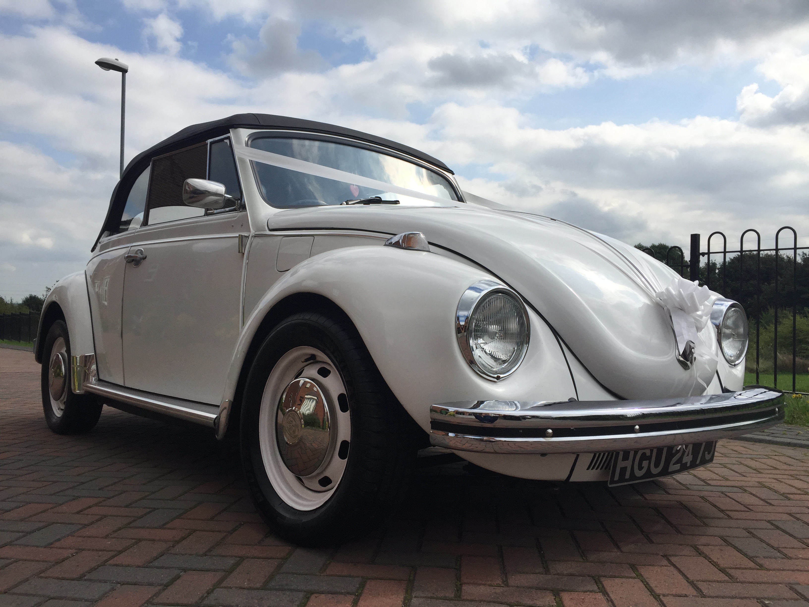 1970 White Cabriolet Vintage Beetle - Front Right - Top Down
